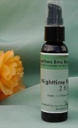 2 oz bottle moisturizing night time face serum made with emu oil from 3 Feathers Emu Ranch